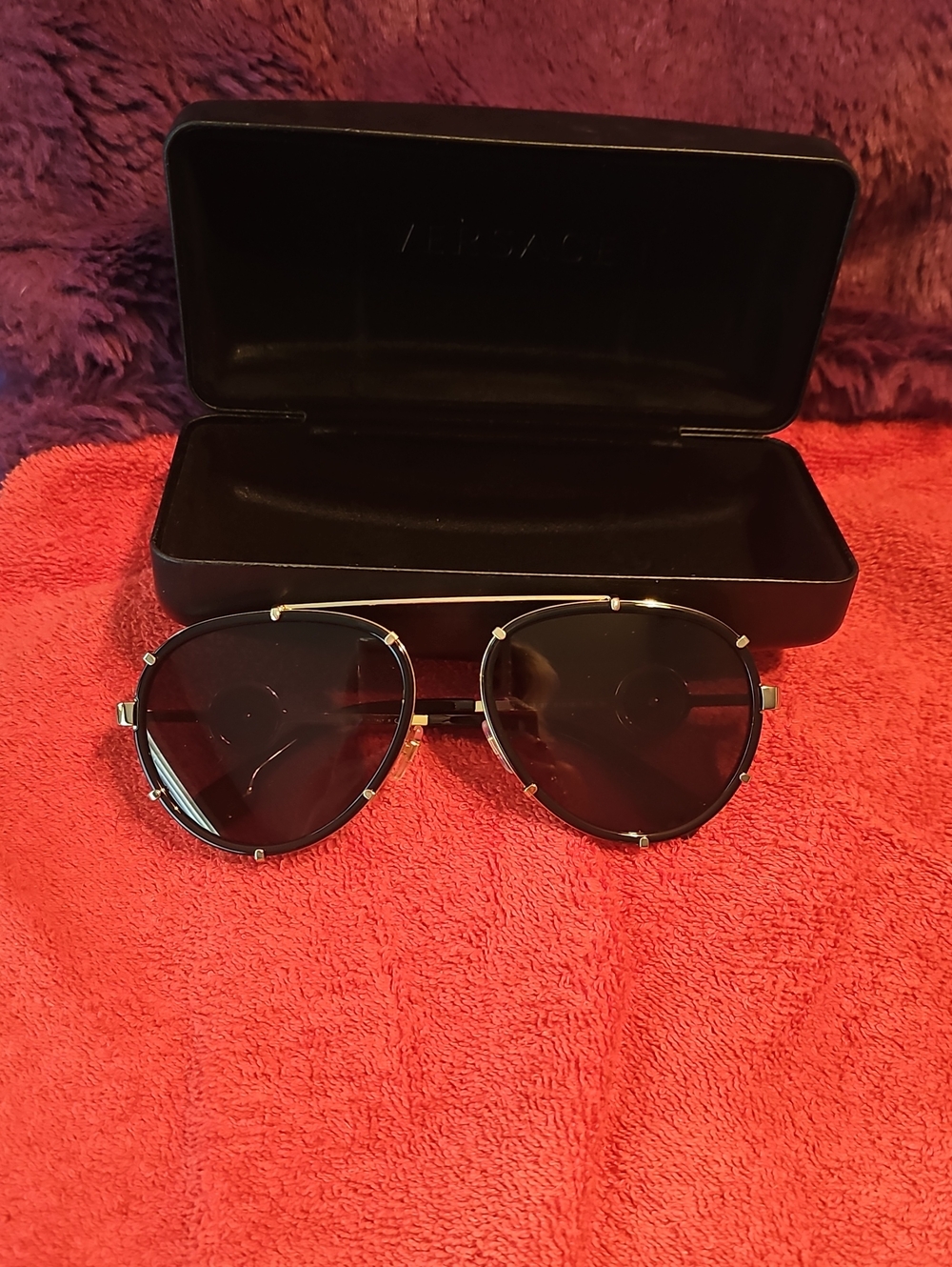 Versace Black Gold Aviator Sunglasses